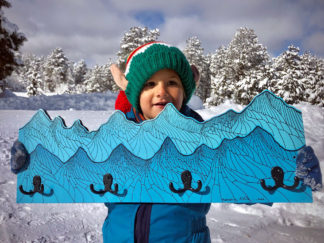 Mountain Layer Coat Hanger in Blue Hue with 5 Hooks ~ 10"x27"
