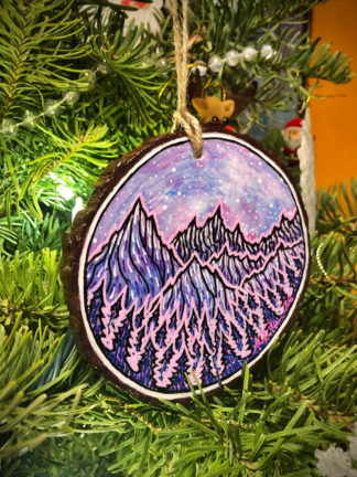 Tiny Wood Round "Milkyway Above the Lavender Peaks" Art/Ornament