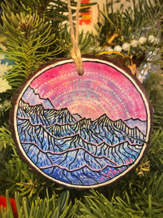 Tiny Wood Round "Cool Mountain Sunset I" Art/Ornament