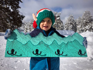 Mountain Layer Coat Hanger in Turquoise Hue with 4 Hooks ~ 10"x27"