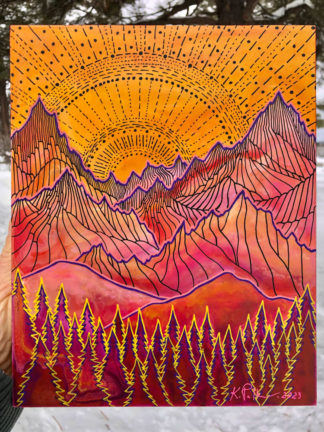 Beaming Mountain Sunset II ~ 10"x8"x1.5"