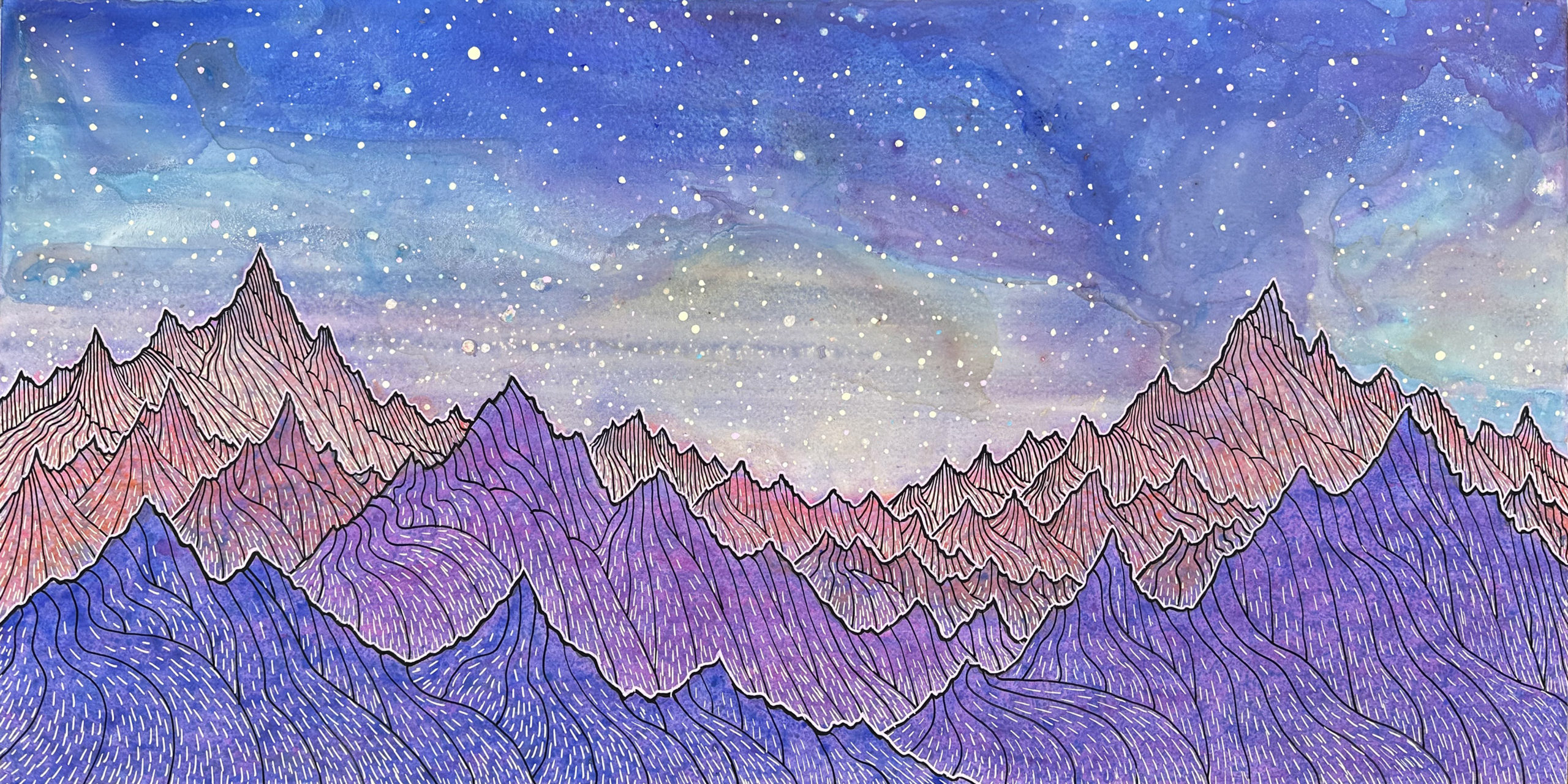 Lavender Mountain Night Sky Symphony - Kasia Polkowska