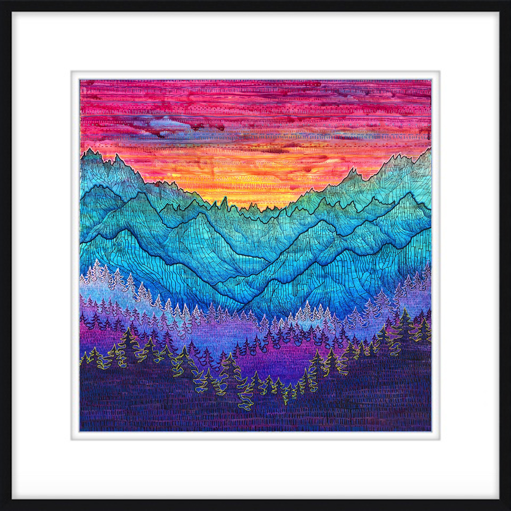 Blue Mountain Sunset (12″x12″ on 13″x13″ paper) - Kasia Polkowska