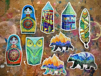 Set of 9 Exterior Quality Vinyl Stickers (3.25"-5.5" in length on longest side)