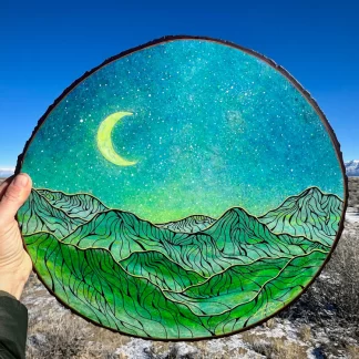 Crescent Moon Over Emerald Ridges ~ 14” Diameter