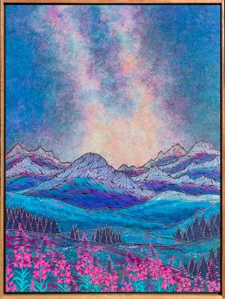 Fireweed Meadow Under the Night Sky ~ 47.5"x35.5" Framed